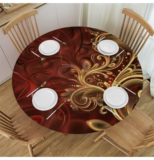 Shangniulu Round Table with Elastic Edge, Ivy Image Details Flower Artwork, 3D Printing Design, for Dining Tables, Parties and Camping