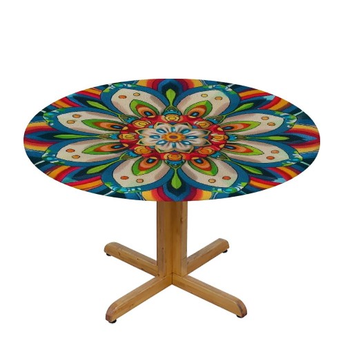 Shangniulu Printing Round Table with Elastic Edge, Abstract Flower Waterproof Design Round Table Cover, Table Decoration 