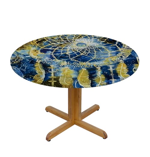 Shangniulu Round Fitted Table, Tribal Art with Lizards and Eagle Style Art, Elastic Edge, Suitable for Dining Tables, self-Service Parties and Camping