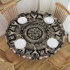 Shangniulu Brown Round Table with Elastic Edge, Abstract Round Designed with Flower Leaves and Elements, Table Decoration 