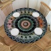 Shangniulu Round Fitted Table, Vintage with Lines Path of Soul Inner Peace Energy Cosmos Design, Elastic Edge, Suitable for Wedding/Banquet/Restaurant/Party