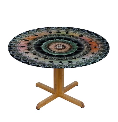 Shangniulu Round Fitted Table, Vintage with Lines Path of Soul Inner Peace Energy Cosmos Design, Elastic Edge, Suitable for Wedding/Banquet/Restaurant/Party