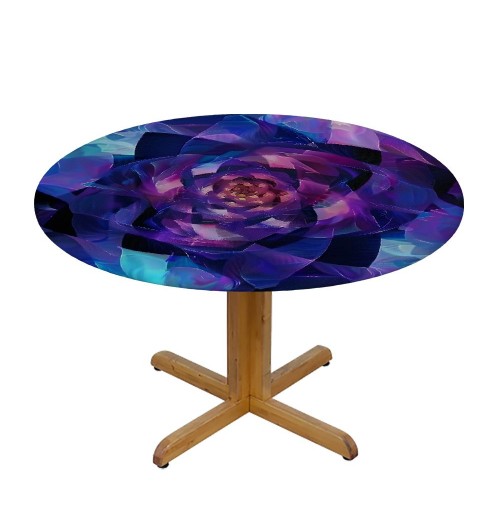 Shangniulu Mandala Round Table , Mystical Psychedelic Universe Flower in Space Motif Art Print, Elastic edge, Waterproof and wipeable, Suitable for restaurant kitchen parties