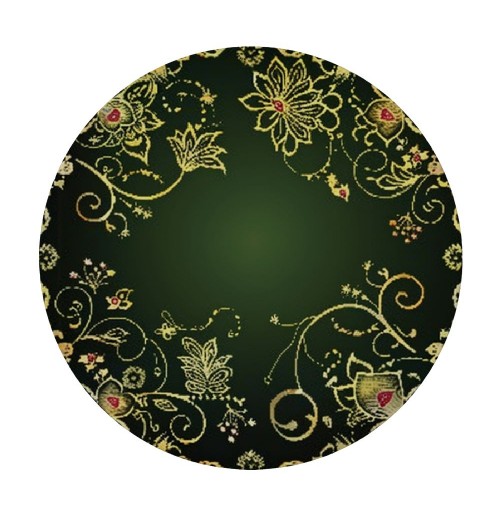 Shangniulu Round Fitted Table, Gold Flowers and Green Background Table Cover, Elastic Edge, Suitable for Wedding/Banquet/Restaurant/Party