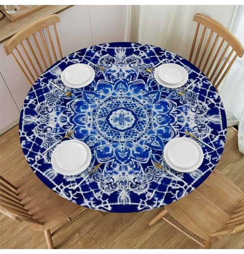 Shangniulu Round Fitted Table, Pattern of Circular Floral and Modern Style Bohemian Swirling Design, Elastic Edge, for Restaurant Kitchen Parties