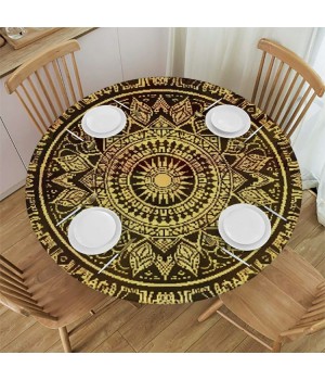 Shangniulu Round Table with Elastic Edge, Ornamental Traditional Graphic Artwork, Suitable for Restaurant Kitchen Parties