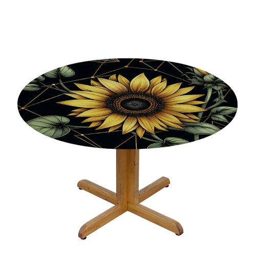 Shangniulu  Round Table Fitted Table Cover with Elastic Edged Geometry Summer Sunflower Waterproof Table  for Party Kitchen Dining Indoor Outdoor Table