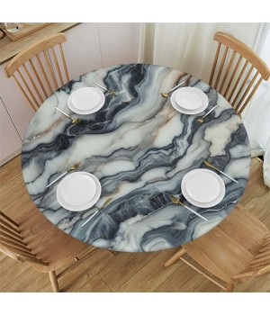 Shangniulu  Round Table Fitted Table Cover with Elastic Edged Marble Texture Stone Break Waterproof Table  for Party Kitchen Dining Indoor Outdoor Table