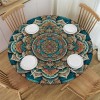 Shangniulu Round Table Fitted Table Cover with Elastic Edged Floral Ethnic Mandala Boho Waterproof Table  for Party Kitchen Dining Indoor Outdoor Table