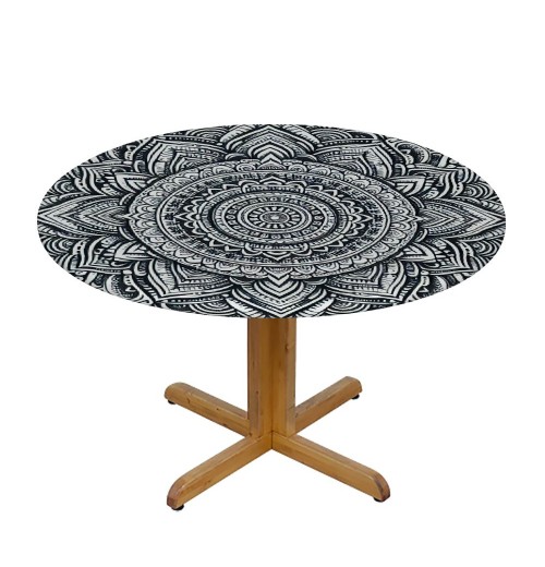 Shangniulu  Round Table Fitted Table Cover with Elastic Edged Retro Boho Indian Mandala Waterproof Table  for Party Kitchen Dining Indoor Outdoor Table