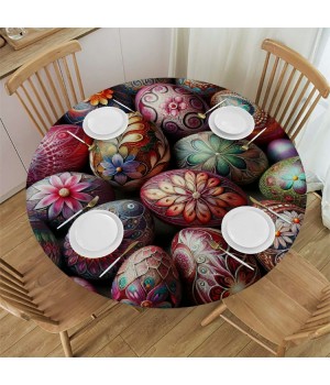 Shangniulu  Round Table Fitted Waterproof Table Cover Easter Watercolor Seamless Egg,Elastic Edged Washable Table s for Kitchen Dinning Picnic Party Decor Vintage Farm