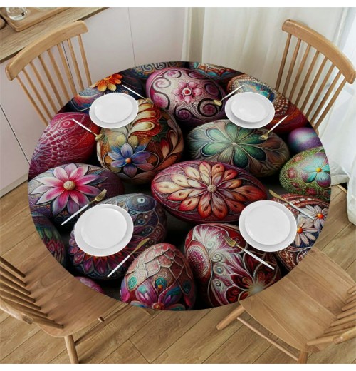 Shangniulu  Round Table Fitted Waterproof Table Cover Easter Watercolor Seamless Egg,Elastic Edged Washable Table s for Kitchen Dinning Picnic Party Decor Vintage Farm