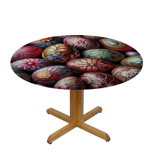 Shangniulu  Round Table Fitted Waterproof Table Cover Easter Watercolor Seamless Egg,Elastic Edged Washable Table s for Kitchen Dinning Picnic Party Decor Vintage Farm