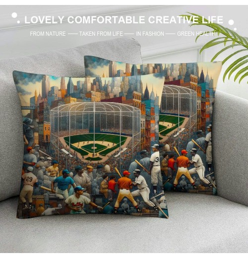 Shangniulu  New York Baseball Full Embroidery pillow Cover Outdoor Sports Decorative pillow Covers for Home Bedroom Living Room Boys Room Decor Gift pillowcase Square Cushion Covers