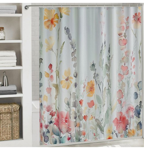 Shangniulu Beautiful Floral Shower Curtain for Your Bathroom - A Stylish Curtain That Fits Perfect to Every Bath Decor - Ideal to Brighten Up Your Cute Botanical Bathroom at Home with Plants