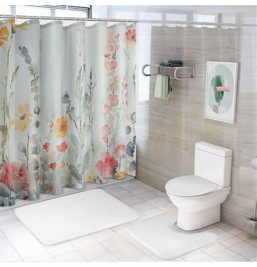 Shangniulu Beautiful Floral Shower Curtain for Your Bathroom - A Stylish Curtain That Fits Perfect to Every Bath Decor - Ideal to Brighten Up Your Cute Botanical Bathroom at Home with Plants