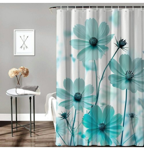 Shangniulu Rustic Floral Shower Curtain, Daisy Shower Curtain Watercolor Painting Farmhouse Waterproof Shower Curtain Sets Polyester Fabric Machine Washable Decor Bath Curtain