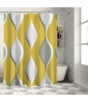 Shangniulu Gray Yellow Fabric Shower Curtain Waterproof Design and Polyester, Quick-Drying, Weighted Hem, Shower Curtains Set for Bathroom, Durable and Washable with Hooks