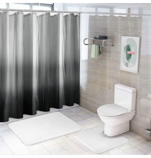 Shangniulu Black and white Shower Curtain, bathroom gradient embossed Shower Curtain, waterproof Shower Curtain with hooks