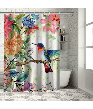 Shangniulu Hummingbird Shower Curtain for Bathroom with Hooks, Polyester Fabric Shower Curtain Set Waterproof Bath Curtain Home Spring Summer Bath Curtain