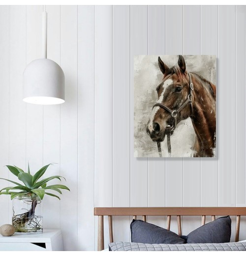 QKZF Vintage Horse Canvas Wall Art Brown Horse Canvas Pictures Wall Decor Farmhouse Animals Canvas Painting Rustic Artwork Canvas Prints Living Room Bedroom Bathroom Office Home Wall Decoration