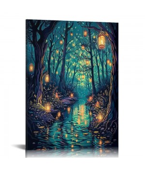 QKZF Halloween Fantasy Forest Canvas Wall Art, on Trees Blue Poster for Aesthetic, Picture Print Decor