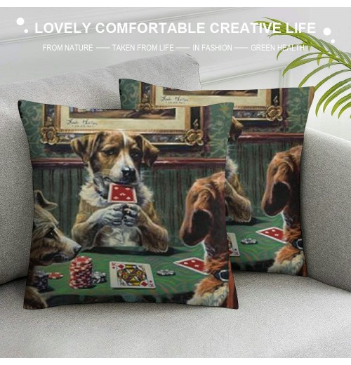 QKZF Short Plush pillow Covers,Dogs Playing Poker Double-Sided Print Square Cushion Cases for Sofa Bedroom Car Decorative