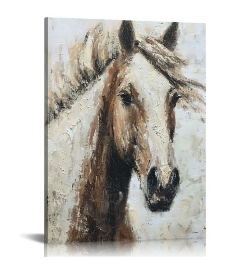 QKZF Horse Canvas Wall Art Rustic Farmhouse Wall Decor for Bedroom Bathroom Brown Paintings Artwork