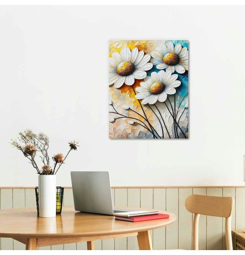 QKZF White Flowers Textured Canvas Wall Art for Living Room, Canvas Wall Art Floral Artwork Modern Flower Pictures Wall Decor Framed Bathroom Bedroom Home (White Flowers)