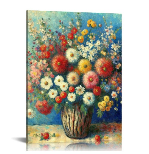 QKZF Asters Oil Paintings Modern Floral Canvas Prints Artwork Abstract Flowers Pictures on Canvas Wall Art for Home Decorations