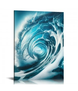 QKZF Canvas Wall Art for Living Room, Canvas Wall Art Framed Modern Hanging Wall Decor Sea Wave Pictures Poster Bathroom Bedroom Home ()