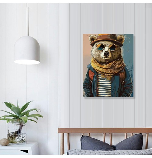 QKZF Canvas Wall Art,Cute Bear Print Canvas Painting for Bedroom Living Room Kitchen Bathroom Corridor Dining Room Hotel Decor