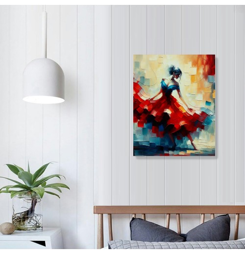 QKZF Abstract Dancing Oil Paintings on Canvas Wall Art work for Living Room Bedroom Home Decorations Wall Decor Modern Girl Dancer Artwork