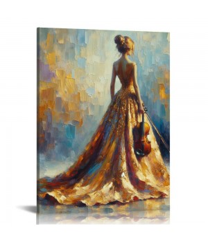 QKZF Abstract Oil Paintings Wall Art Modern Canvas Wall Art Musical Girl Framed Textured Artwork for Home Decorations