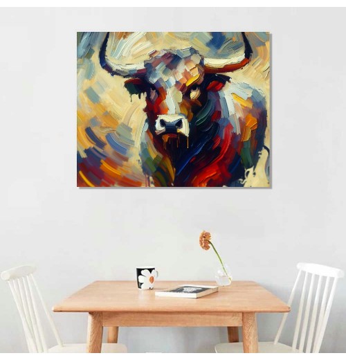 QKZF Cow Canvas Wall Art Colorful Animal Modern Artwork Living Bedroom Bathroom Home Office Decor Framed