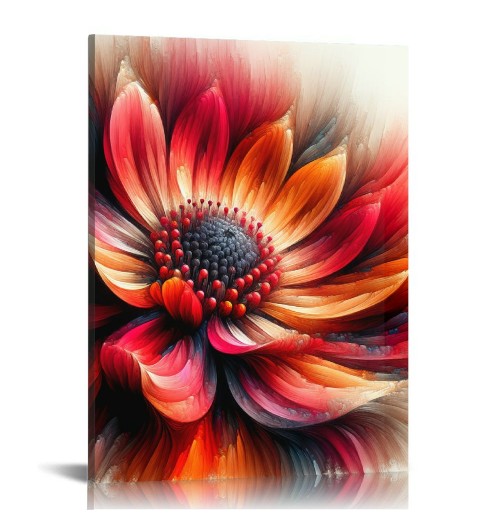 QKZF Large Red Flower Canvas Wall Art Modern Wall Decor for Living Room Home Bedroom Decoration Modern Framed Artwork Decor Ready to Hang