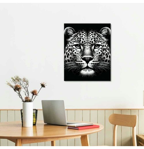 QKZF Black and White Wall Art Paintings Blue Eyed Prints on Canvas Wild Animals Pictures Poster Framed Artwork for Living Room Office, Modern Home Wall Decor