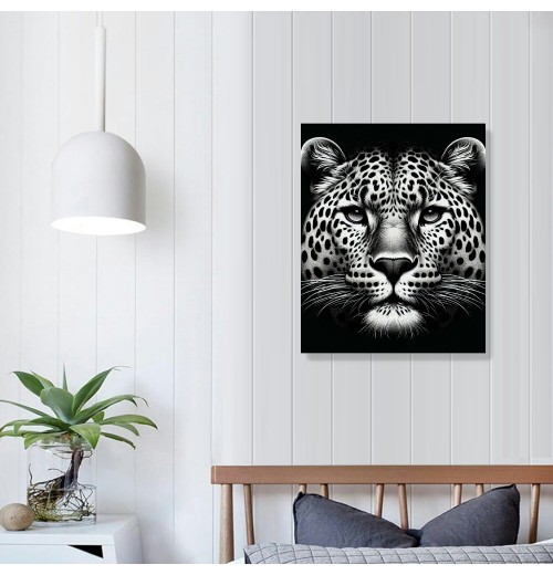 QKZF Black and White Wall Art Paintings Blue Eyed Prints on Canvas Wild Animals Pictures Poster Framed Artwork for Living Room Office, Modern Home Wall Decor