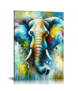 QKZF Elephant Picture Wall Art Colorful Animal Canvas Wall Art Modern Wildlife Artwork for Bathroom Bedroom Office Living Room Paintings Decorations Ready to Hang