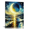 QKZF Moon Over Ocean Canvas Wall Art Painting Canvas Prints Wall for Living Room Bedroom Bathroom Home Decor Ready to Hang