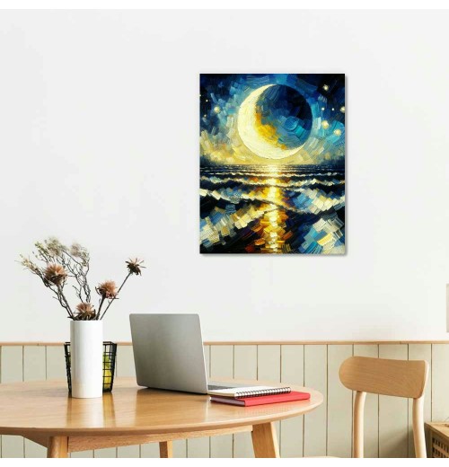 QKZF Moon Over Ocean Canvas Wall Art Painting Canvas Prints Wall for Living Room Bedroom Bathroom Home Decor Ready to Hang