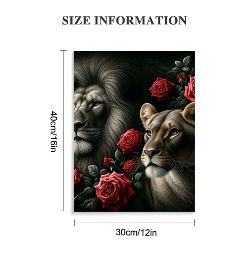 QKZF Lion Framed Canvas Wall Art Red Rose Decor Lion Animal Canvas Print Enchanting Decor for Living Room Home Bedroom Ready to Hang