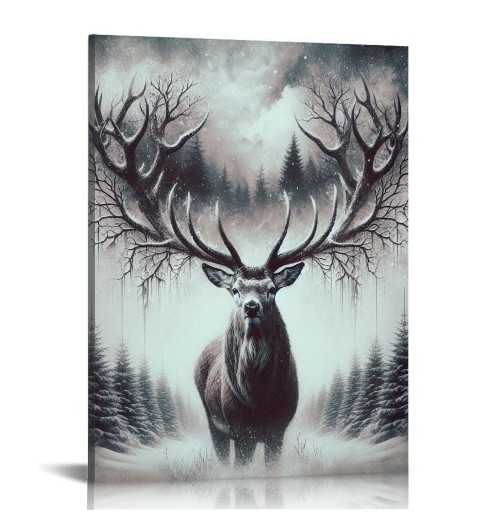 QKZF Canvas Wall Art,Exotic Deer Print Canvas Painting for Bedroom Living Room Kitchen Bathroom Corridor Dining Room Hotel Decor