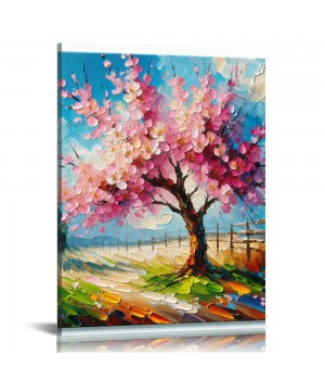 QKZF Canvas Wall Art Pink Peach Tree Canvas Print Hanging Pictures for Bathroom Bedroom Living Room Office Decor