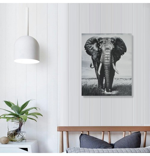 QKZF Black And White Wall Art Canvas Painting Framed Elephant Wall Decor Ready To Hang For Living Room Bedroom Bathroom Home OfficeWall Paintings