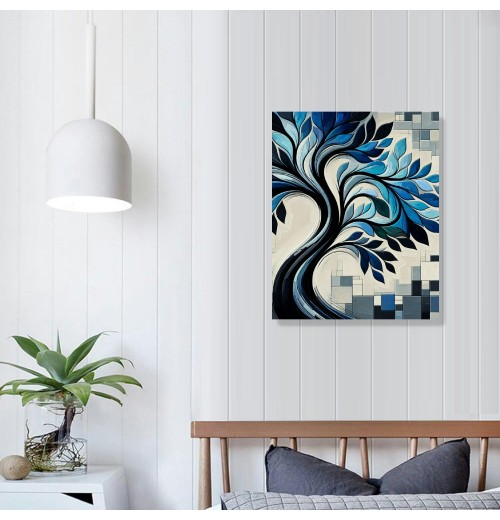 QKZF Blue Tree Flowers Oil Paintings on Canvas Abstract Art Pictures Canvas Wall Art Paintings Modern Home Decor Abstract Paintings Ready to Hang