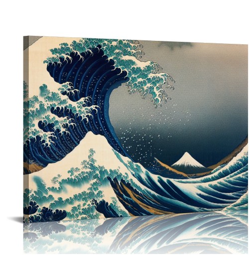 QKZF Great Wave of Kanagawa Katsushika Hokusai Giclee Canvas Prints Wall Art Abstract Seascape Pictures Paintings for Living Room Home Decorations Large Modern Stretched and Framed Sea Artwork