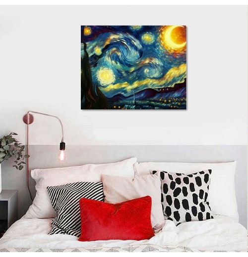 QKZF Starry Night Canvas Print of Van Gogh Oil Paintings Reproduction Modern Canvas Print Artwork Abstract Landscape Pictures Printed on Canvas Wall Art for Home Office Decorations