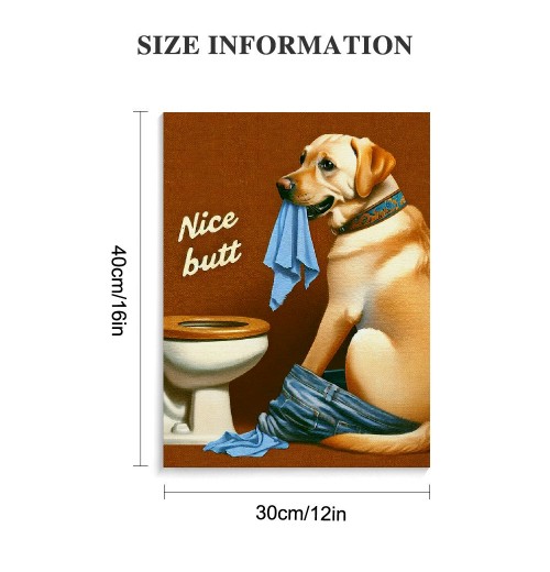 QKZF Dog and Toilet Paper Bathroom Wall Art Your Napkin Modern Poster Artwork Restroom Decoration Framed Oil Painting