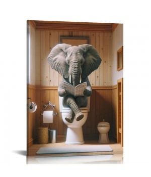 QKZF Elephant Canvas Wall Art Seated on the Home Decor for Bathroom or Framed Artwork Ready to Hang